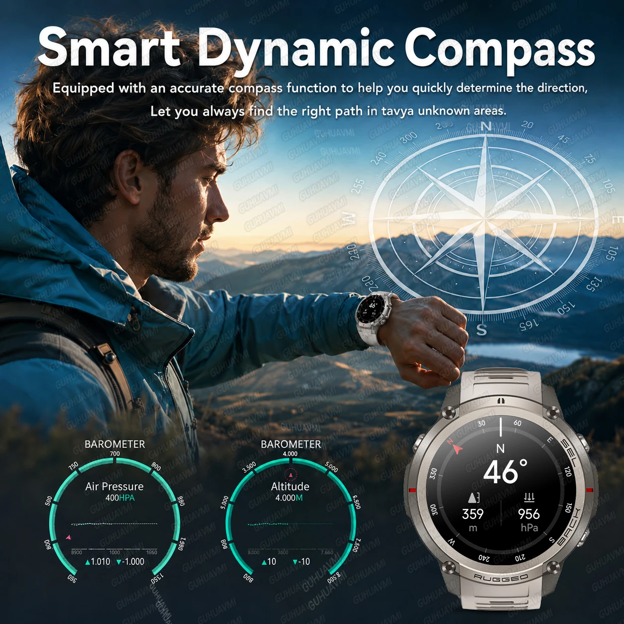 Фото Новые смарт-часы 2026 года для мужчин: GPS, офлайн-карты, AMOLED-экран 1,43 дюйма, барометр, 5ATM, звонки, измерение кислорода в крови, спортивные, прочные №3