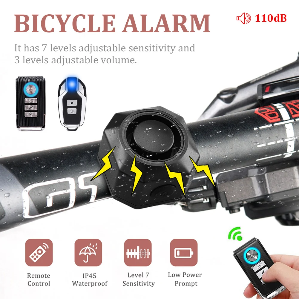 

Wireless Bike Alarm With Remote 110dB Bicycle Anti-Theft Vibration Motion Sensor Burglar Alarm Waterproof Motorcycle Security