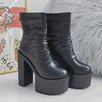 thick 15cm spring and autumn new fashion back zipper martin boots nightclub ultra high heel t stage bare single shoes