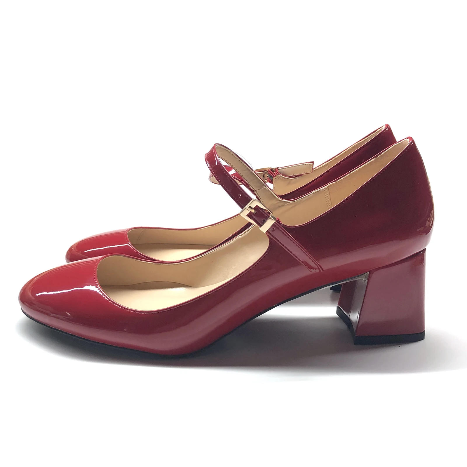 Элегантные женские туфли-лодочки Мэри Джейн на блочном каблуке красные