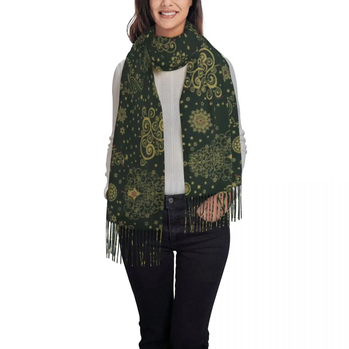 

Christmas Poplin Dark Green Soft Cozy Cashmere Scarf Woven Wrap Womans Warm Shawl