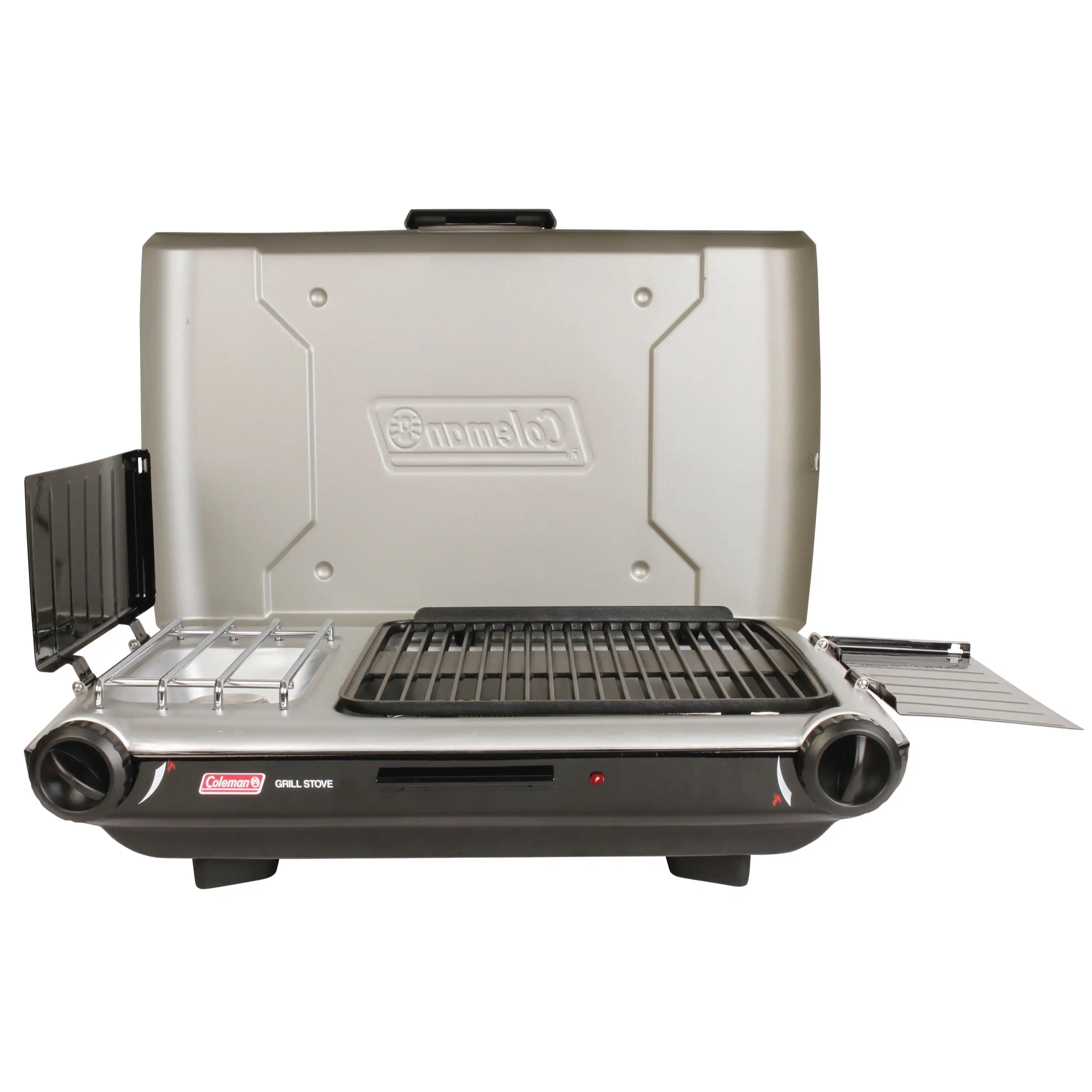 

Tabletop Propane Gas Camping 2-in-1 Grill/Stove 2-Burner, Gray