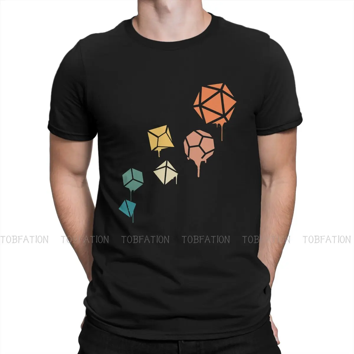 

DnD Spiral Dripping Paint Polyhedral Dice Set Tabletop RPG Addict T Shirt Vintage Punk Men's Tshirt Oversized O-Neck Men Clothes