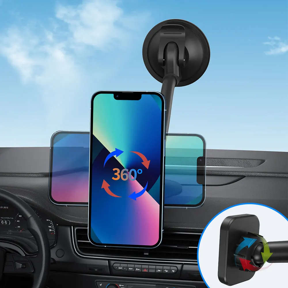 Car Phone Holder Magnetic Windscreen Car Mount Flexible Long Arm Windshield Suction Phone Cradle with Dashboard Base for iPhone