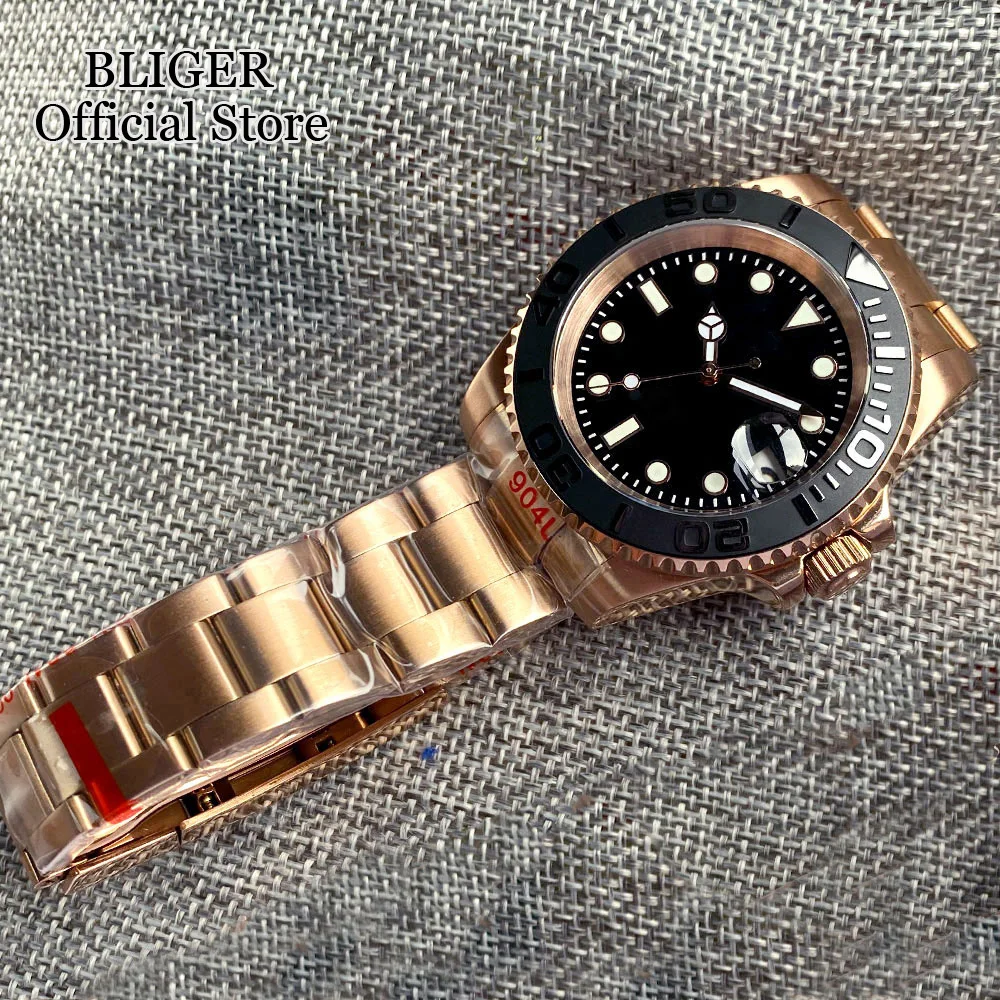 Luxury 40mm Two Tone Rose Gold Diver Mechanical Watch For Men NH35A PT5000 20ATM Waterproof Luminous Black Dial Oyster Bracelet