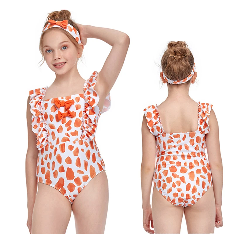 

Baby One-piece Swimsuit Suit 2022 Summer New Fashion Sleeveless Ruffle Bikini Hawaii Beach 2-13 Years Girls Swimming Wading Set