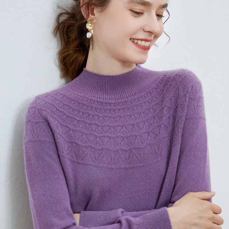 

Wool sweater women knitted bottoming shirt hollowed out in autumn and winter