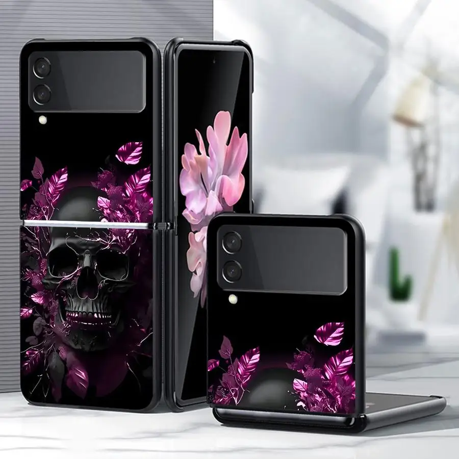 Фото Чехол для Samsung Galaxy Z Flip 8 Flip7 FE Z Flip 7 6 5 4 3 Flip4 Flip5 Flip6 Flip3, темно-фиолетовый, с черепом №1