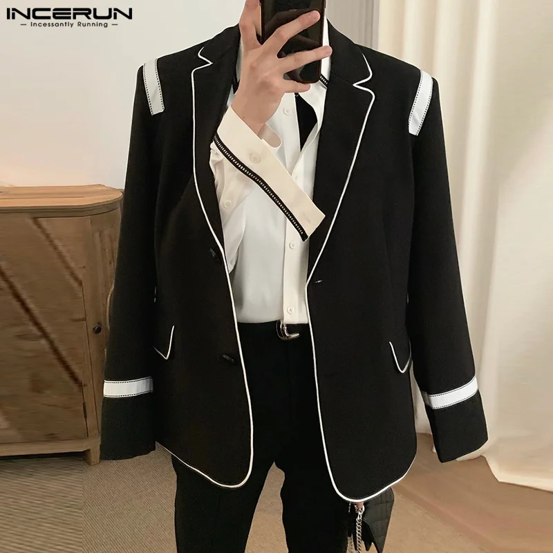 

Мужской Блейзер INCERUN в стиле пэчворк с отложным воротником и длинным рукавом, уличная одежда, повседневные Костюмы 2022, осенние элегантные то...