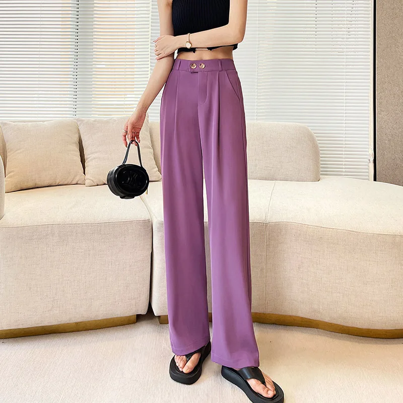 Office Lady Casual Loose Black Suit Pants Female Autumn Retro High Waist Straight Pants New Korean Fashion Women Trousers 2022