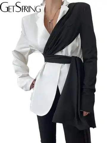Женский блейзер Yuerwang, длинные черные Асимметричные бандажные блейзеры и куртки, модный раздраженный бандажный костюм, пальто, новинка 2022