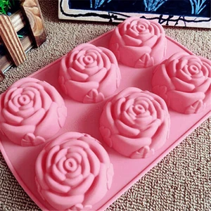 Rose Flower Cake Ice Cream Chocolate Silicone Mold 6 Holes Soap 3D Cupcake Bakeware Baking Dish Cake Pan Muffin Mould
