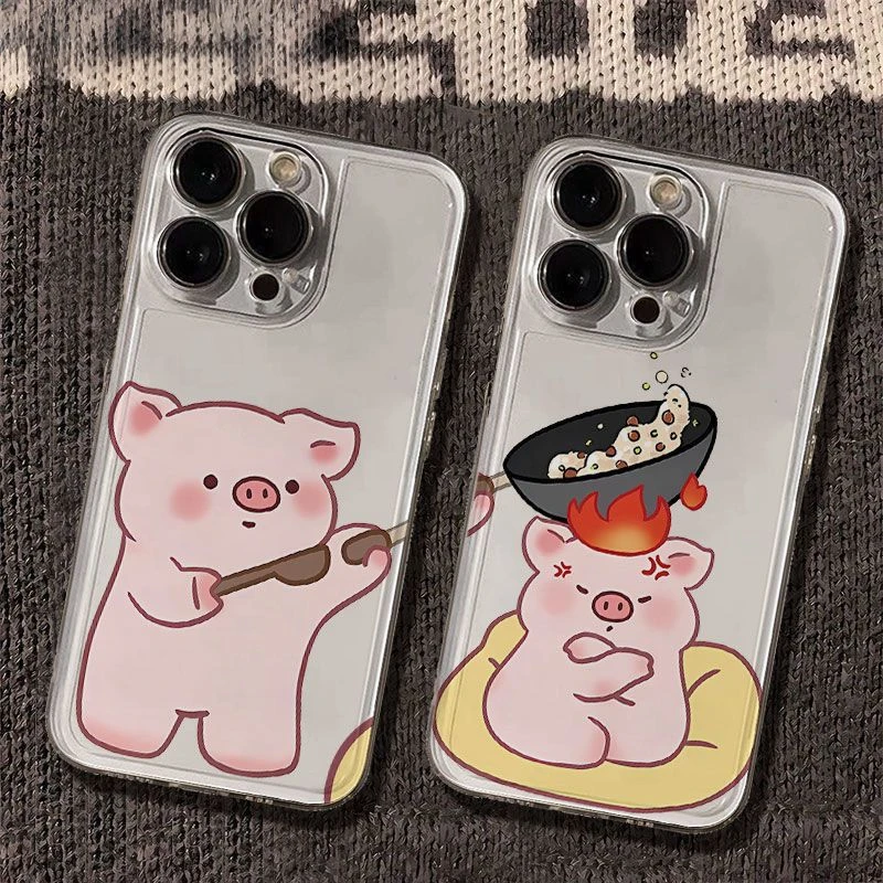 Чехол для телефона Pink Pig Angry Girl Couple iPhone 16 15 11 12 14 13 Pro Max Mini X XS XSM XR 7 8 Plus SE4 16e Cute Covers Fundas