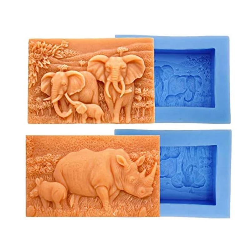 

African Aminals Soap Mold Protect Wild Elephant Rhinos Family Craft Art Handmade Silicone Bath Bomb Lotion Bar Making Supplies