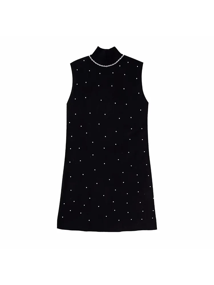 

BM&MD&ZA 9598241 Women 2022 New Fashion Artificial Pearl decoration Knitted Dress Vintage Female Dresses robe Mujer 9598/241