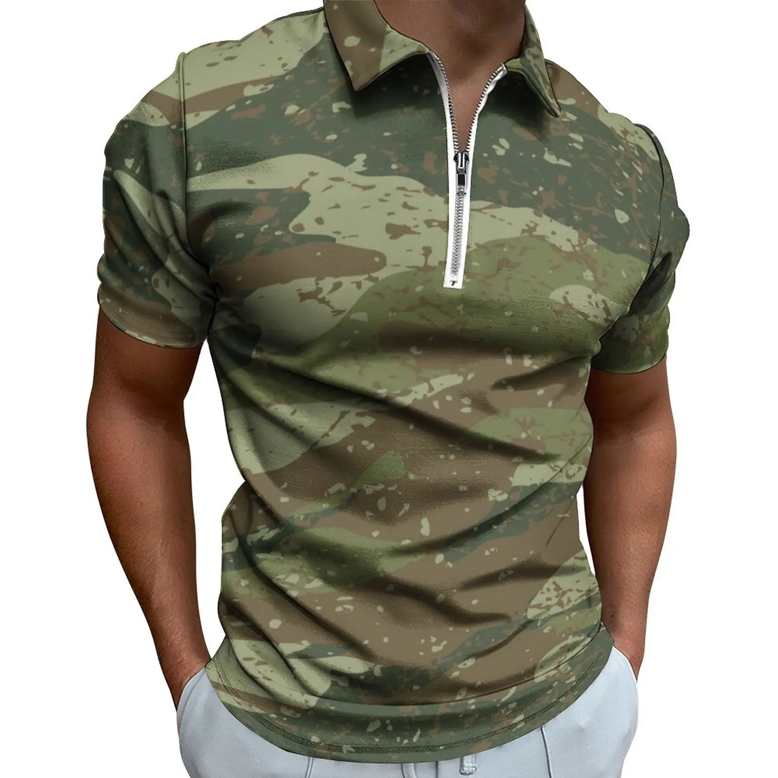 

Футболка мужская с отложным воротником, забавный Топ, Повседневная модная уличная одежда с принтом, на молнии, с коротким рукавом, для побер...