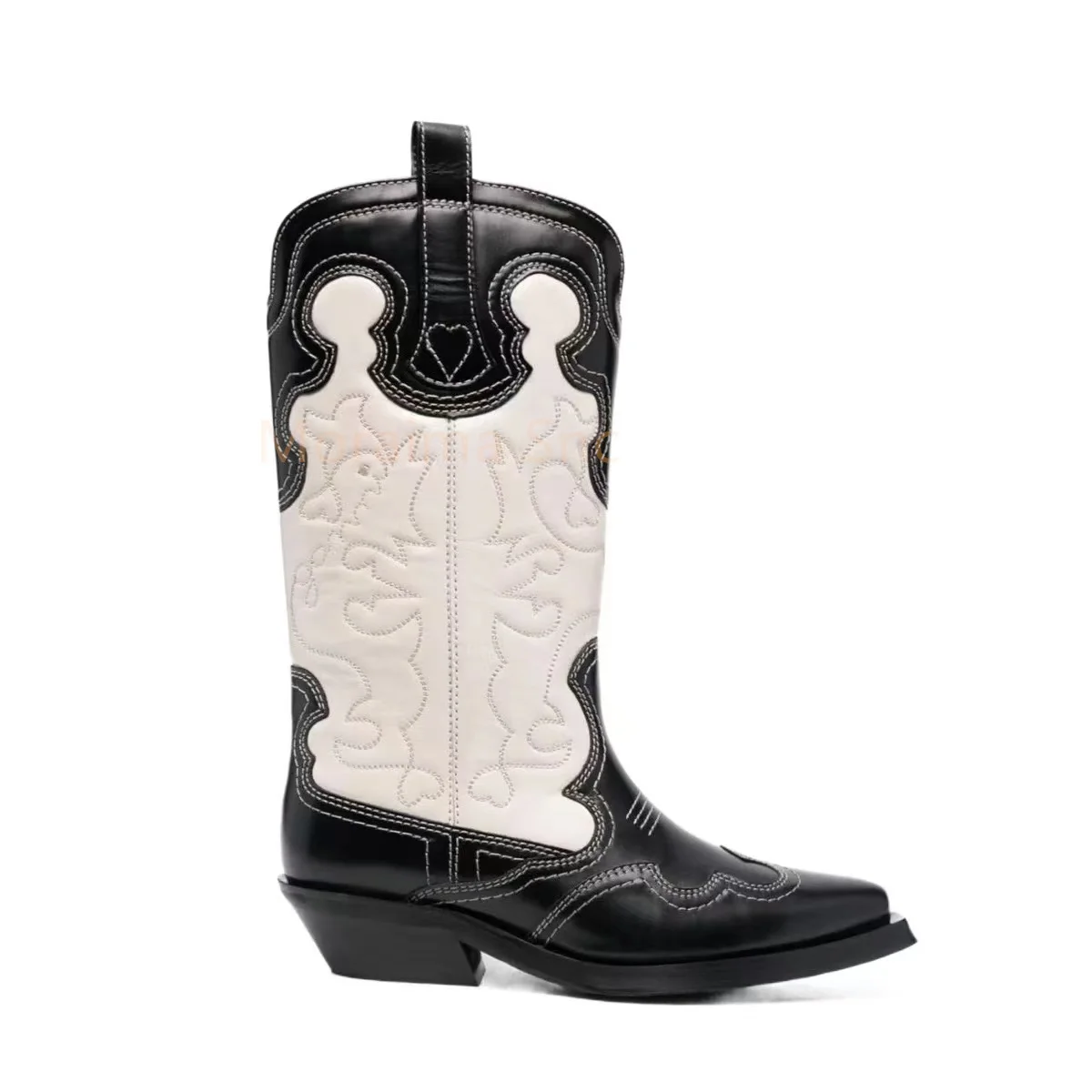 Chunky Heel Knight Boots Embroidery Stitching Leather Boots Women Knee High Boots Western Cowboy Boots All-Match Ladies Shoes