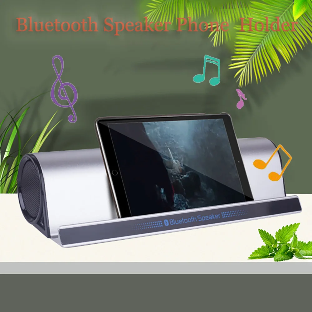 New Phone Tablet Stand Holder with Wireless Bluetooth Speaker Bass Stereo Column Hifi Soundbar Portable Audio Subwoofer for Ipad