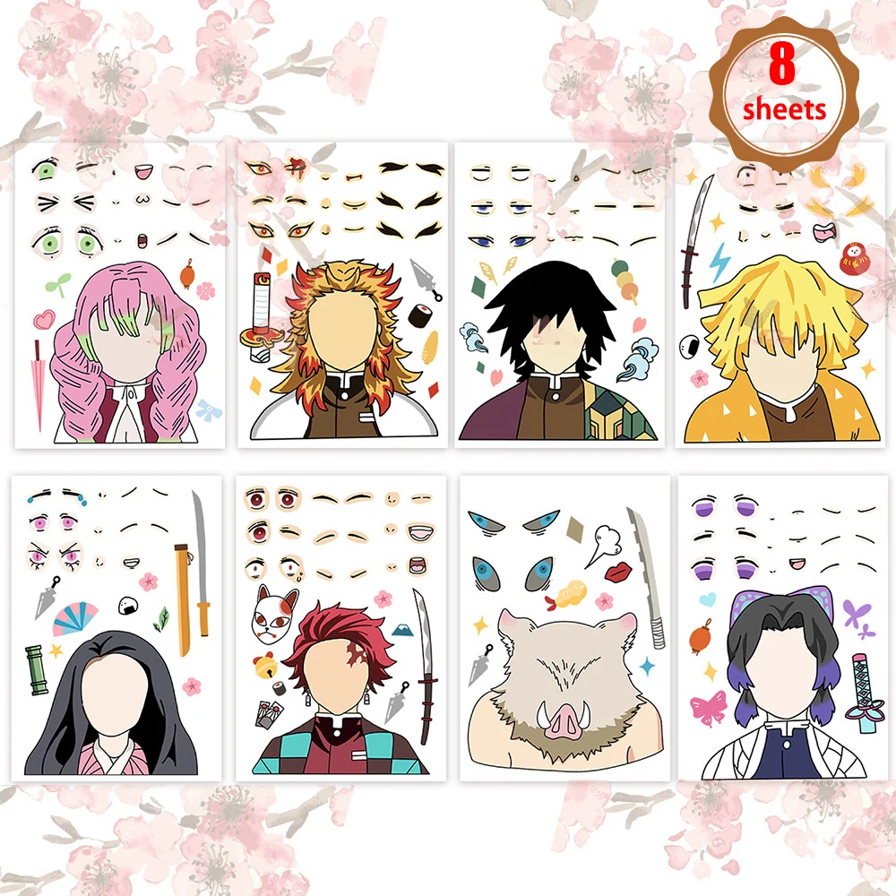 

8 Sheets/set Anime Demon Slayer Puzzle Stickers Children Make Your Own DIY Assemble Jigsaw Toy Kids Girls Baby Party Decoration