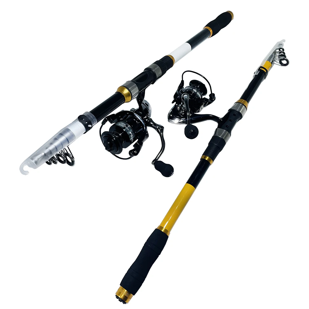 

GHOTDA Carbon Fiber Fishing Rod Combo 2.1-3.6M Portable Telescopic Sea Boat Fishing Rod and Metal Spinning Reel Gear Ratio 5.2:1