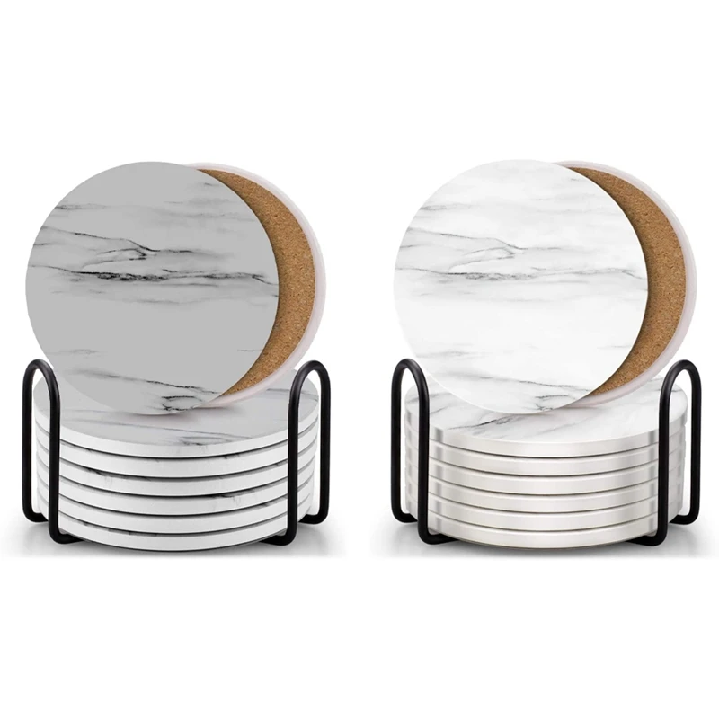 

Подставки под напитки HOT-8, впитывающие мраморные керамические подставки под напитки с держателем для кофейного деревянного стола, домашний...