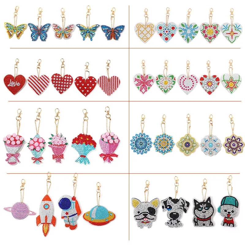 

5Pcs DIY Diamond Painting Keychains Butterfly Special Shaped Diamond Embroidery Mosaic Love Heart Keyring Keychain Pendant Gift
