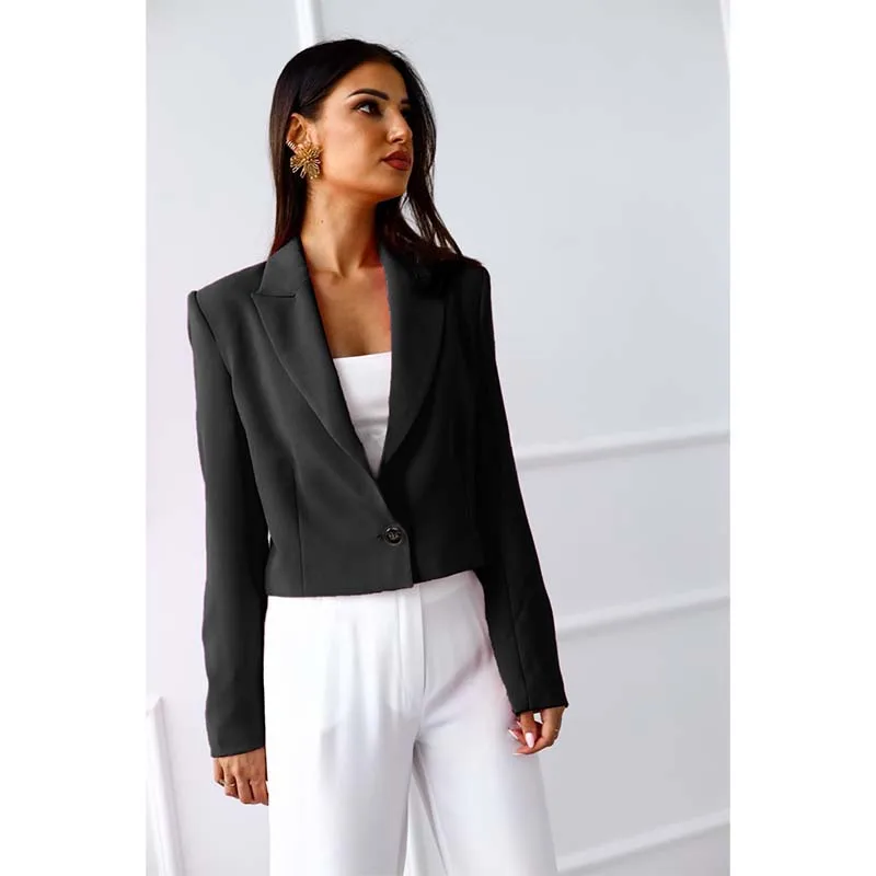 Ladies Short Blazer Fashion Solid Long Sleeve Button Lapel Thin Black Women Jacket Women Office Suit Harajuku Pink Woman Coat