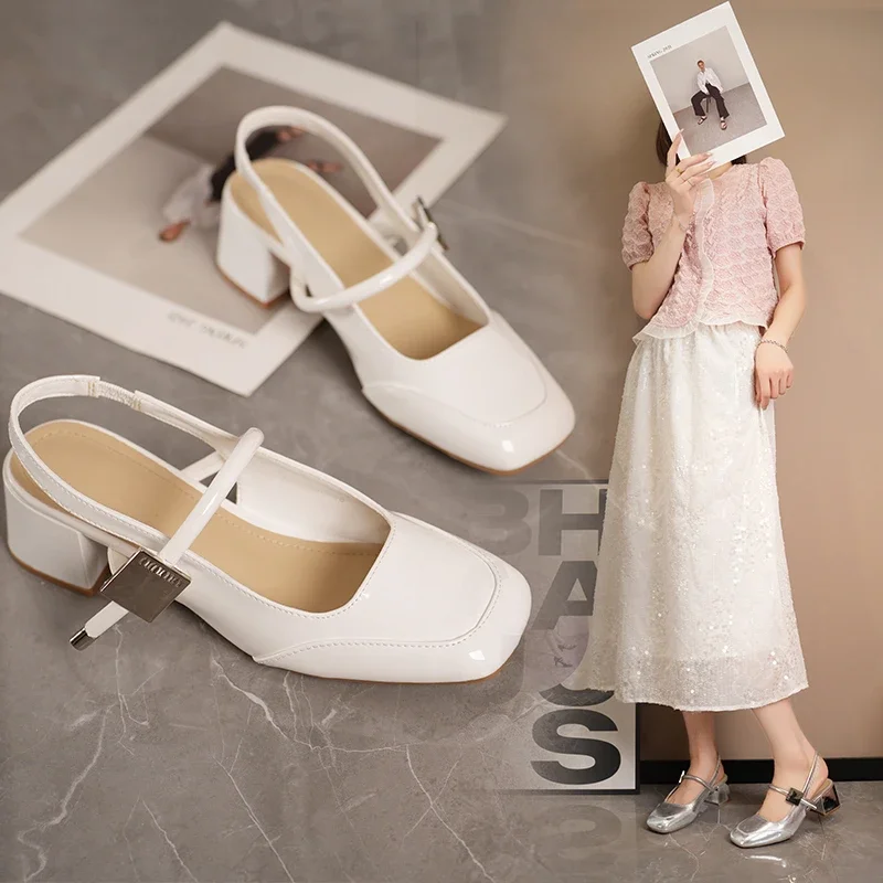 Женские Сандалии Туфли Подружки Невесты На Высоком Квадратном Каблуке