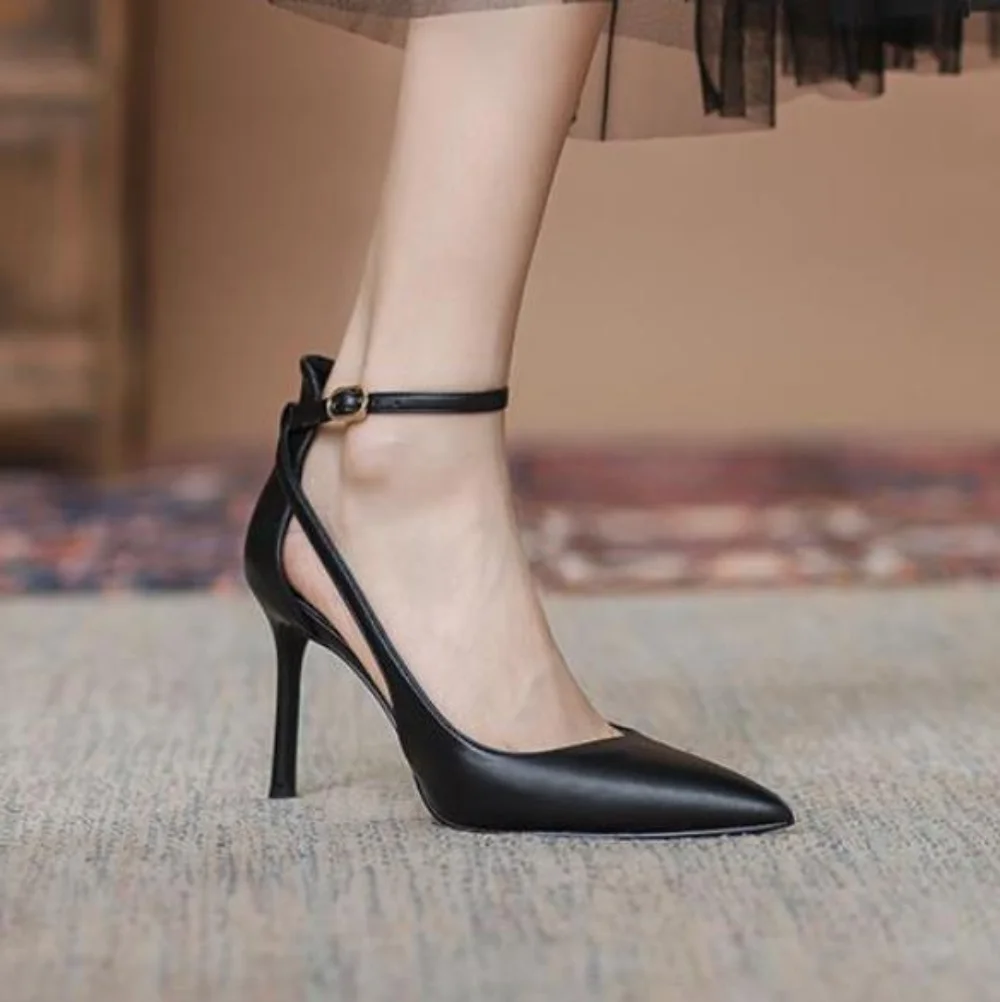 

Новинка лета 2023, сандалии, женские универсальные туфли на тонком каблуке, с острым носком, женские туфли на высоком каблуке