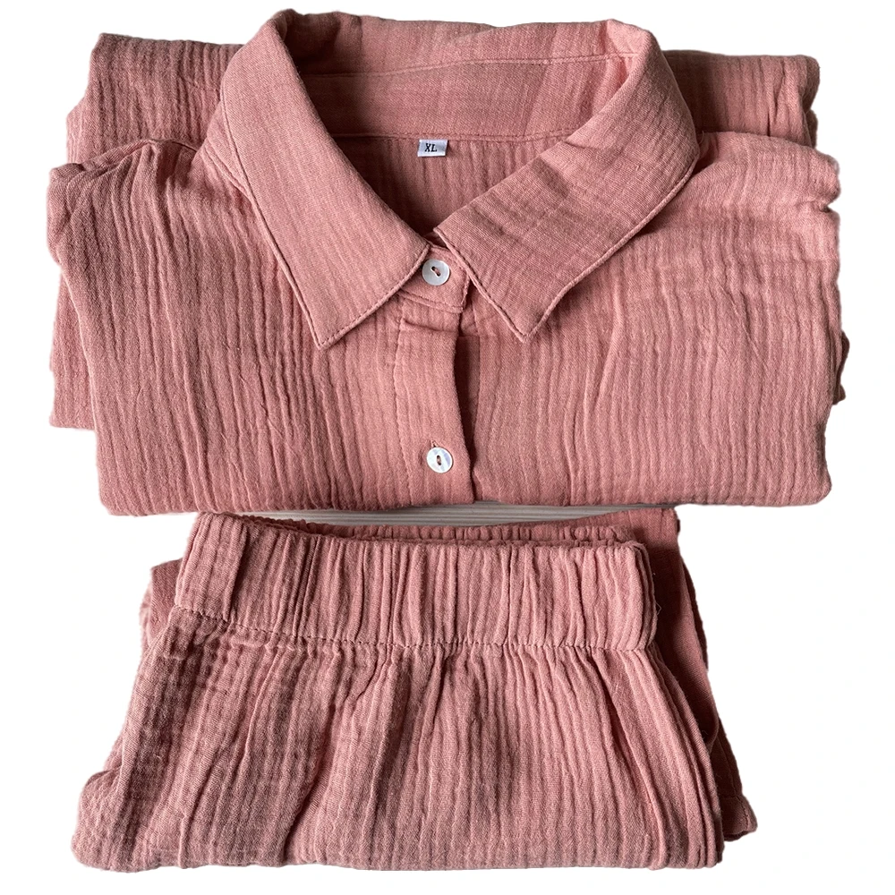 

Муслиновая блузка в стиле оверсайз из хлопка и крепа, рубашки с длинным рукавом, Свободные мини-шорты с высокой талией, одежда для отдыха, Женская дышащая Пижама