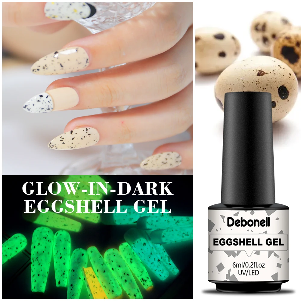 

6ml Neon Luminous Eggshell Gel Nail Polish Semi Permanent Nail Art Manicure Soak Off UV Glow in Dark Egg Shell Gel Matte TopCoat