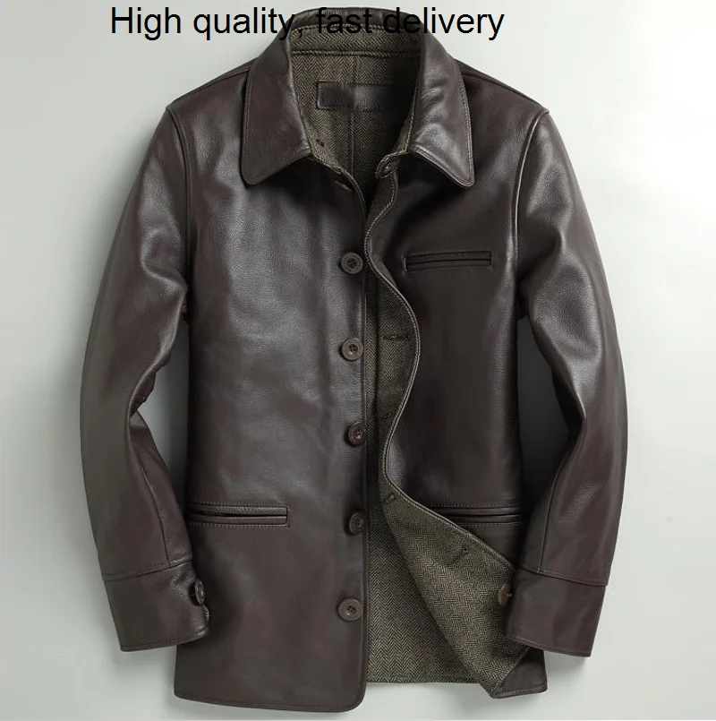 

Casual Cowhide New Dress Suit Blazer Coat For Men Plus Size 5XL Business Men Genuine Leather Jacket Overcoat Winter Trench Coat