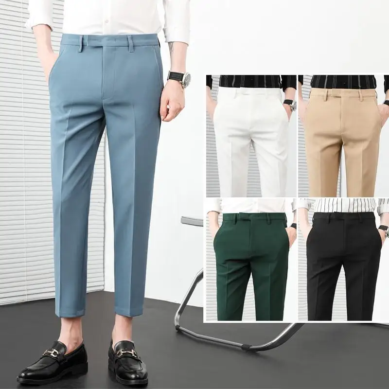 

Мужские деловые повседневные брюки до щиколотки, эластичные прямые брюки большого размера, C16, весна-лето 2023