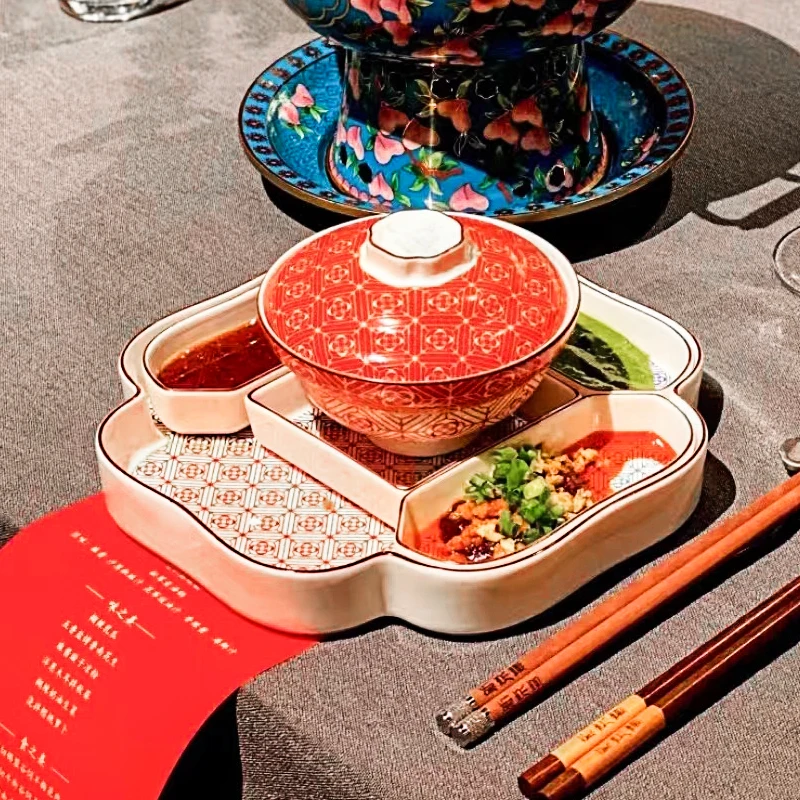 

Fashionable new Chinese ceramic set of four pieces of new Jingxi old Beijing brush mutton hot pot seasoning dish tableware