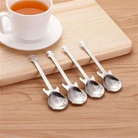 4 pc coffee spoons guitar silver teaspoons stainless steel creative retro shovel scoop dinner kitchen accessories cafe tableware