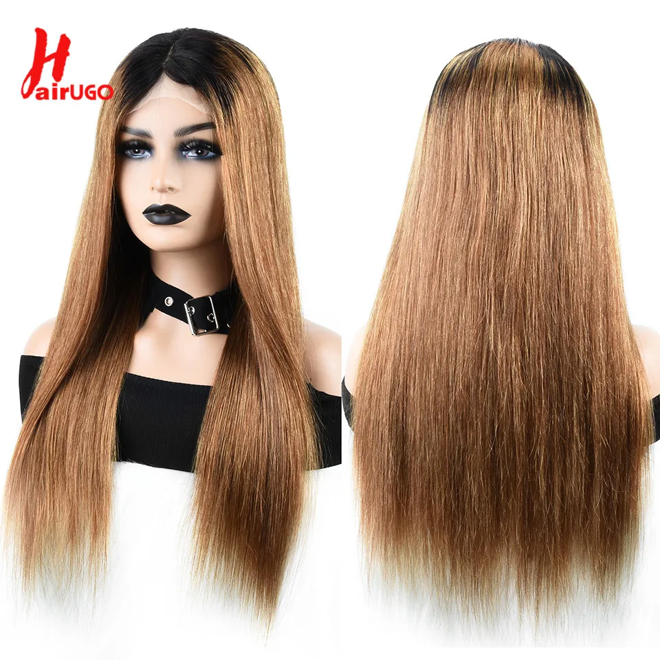 T1B/30 Straight Human Hair Wig 4x4 Lace Closure Wigs Brazilian Ombre Blonde Remy Wigs For Woman Pre-Plucked Transparent Lace