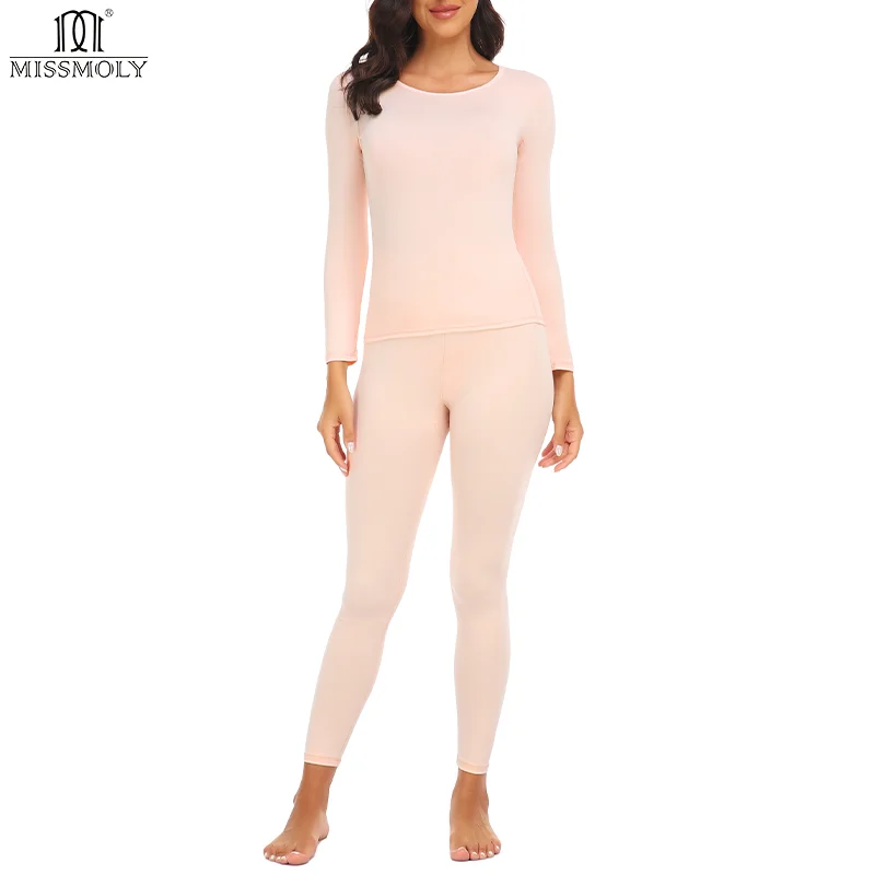 Women Autumn Winter Thermal Underwear Suits MISS MOLY Solid Full Sleeve Tops And Long Pant Shaper Seamless Warmth Underwear Sets