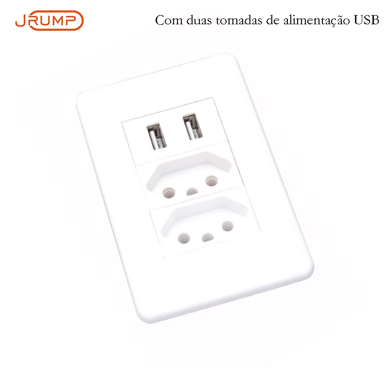 

JRUMP Brazil Standard Wall Power Pulg Socket Supply Dual Socket Dual USB Charging Class wall outlet A0 flame retardant material