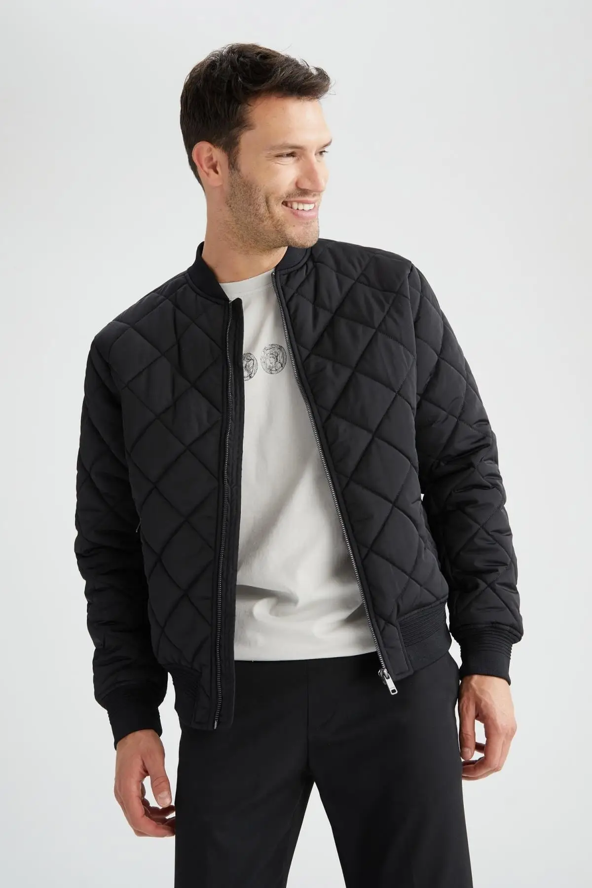 Slim Fit College Collar Bomber Synthetic Coat