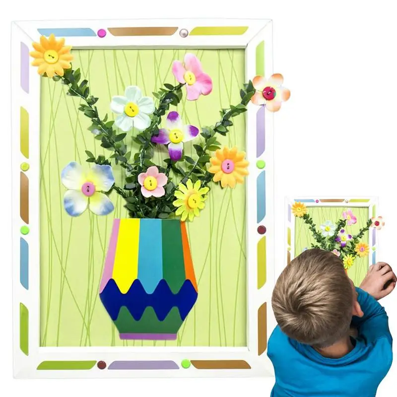 

Flower Craft Kit Handmade DIY Kids Craft Kits DIY Button Bouquet Art Projects Interactive Educational Toys For Boys And Girls