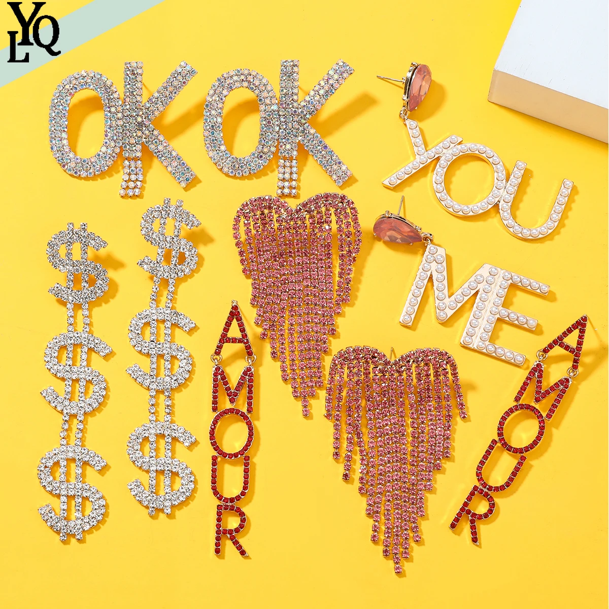 

New Bright Rhinestone Style Letter Earrings Women's Earrings Dinner Wedding Fashion Manifesto Jewelry Accessories