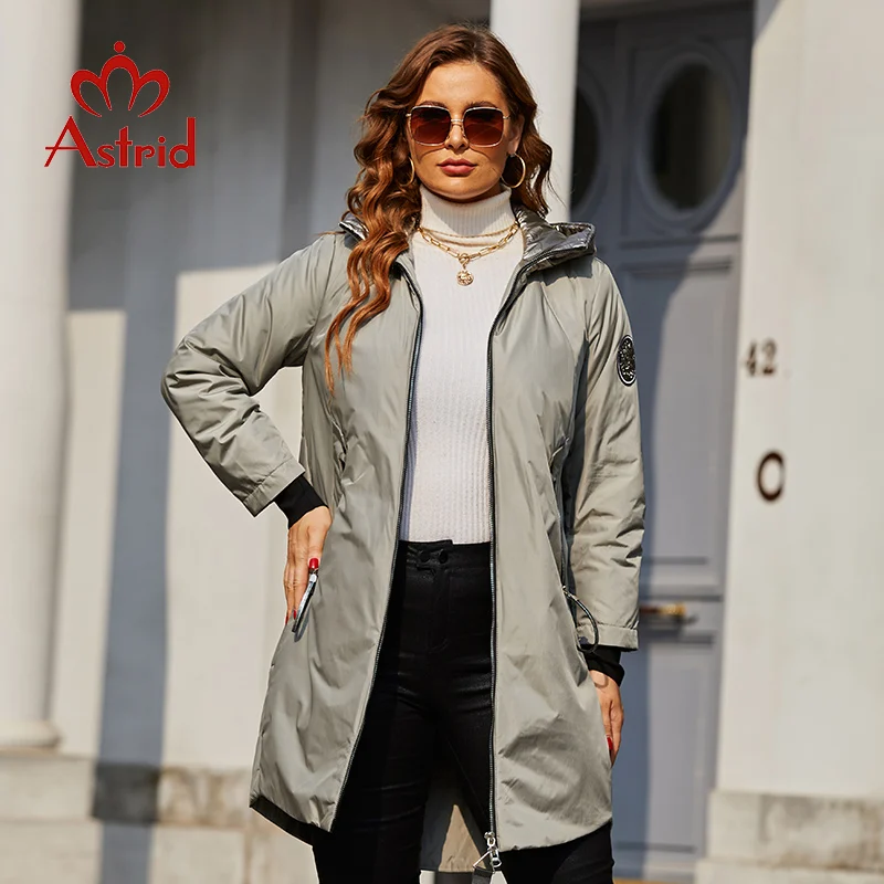 Astrid 2022 Spring coats Women parkas plus size Long warm zipper hooded pockets padded clothing Women's Jacket outerwear AM-9349