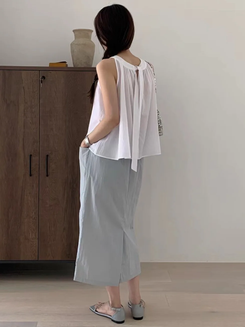 French Sweet Short Back Shoelace Sleeveless Shirt for Women 2025 Summer New Arrival Chic Beautiful Thin Tops