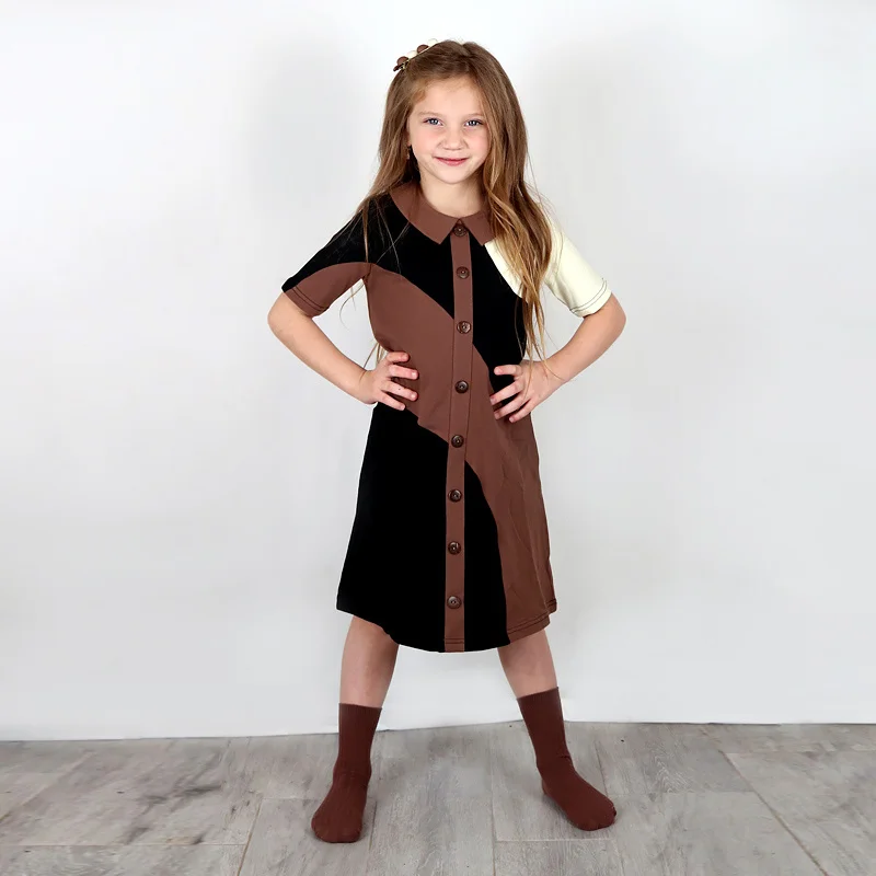 

Girls Dress Summer Short Sleeve and Long Sleeve Kids Clothes Girl Dresses Children Clothing Colorblock Button Down Dress Buttons