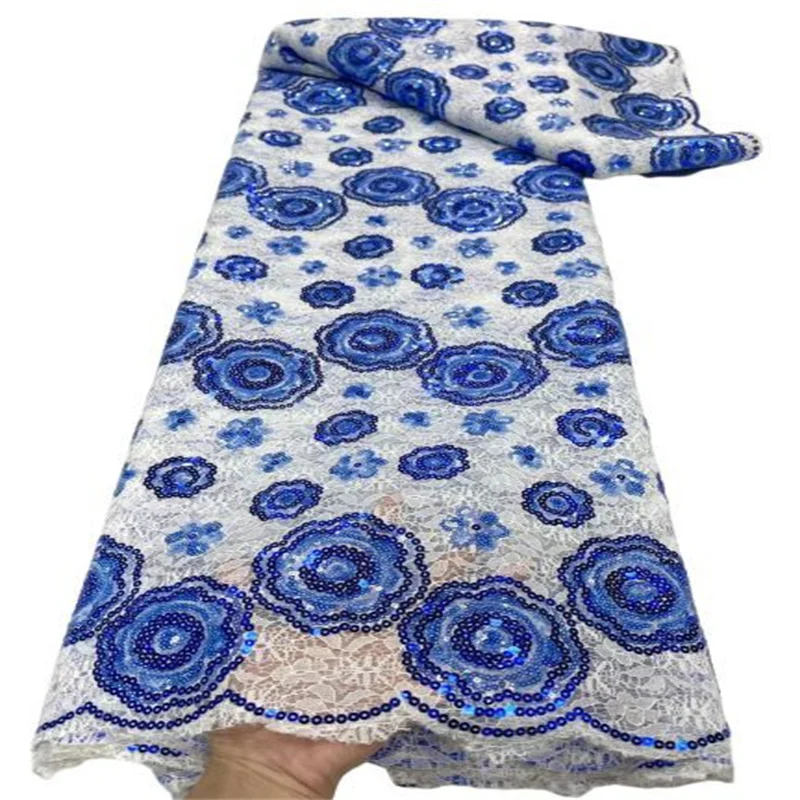 

Royal blue Sequins Tulle Mesh African Lace Fabric Luxury French Nigerian Net Lace Fabric High Quality Wedding Dress Materia
