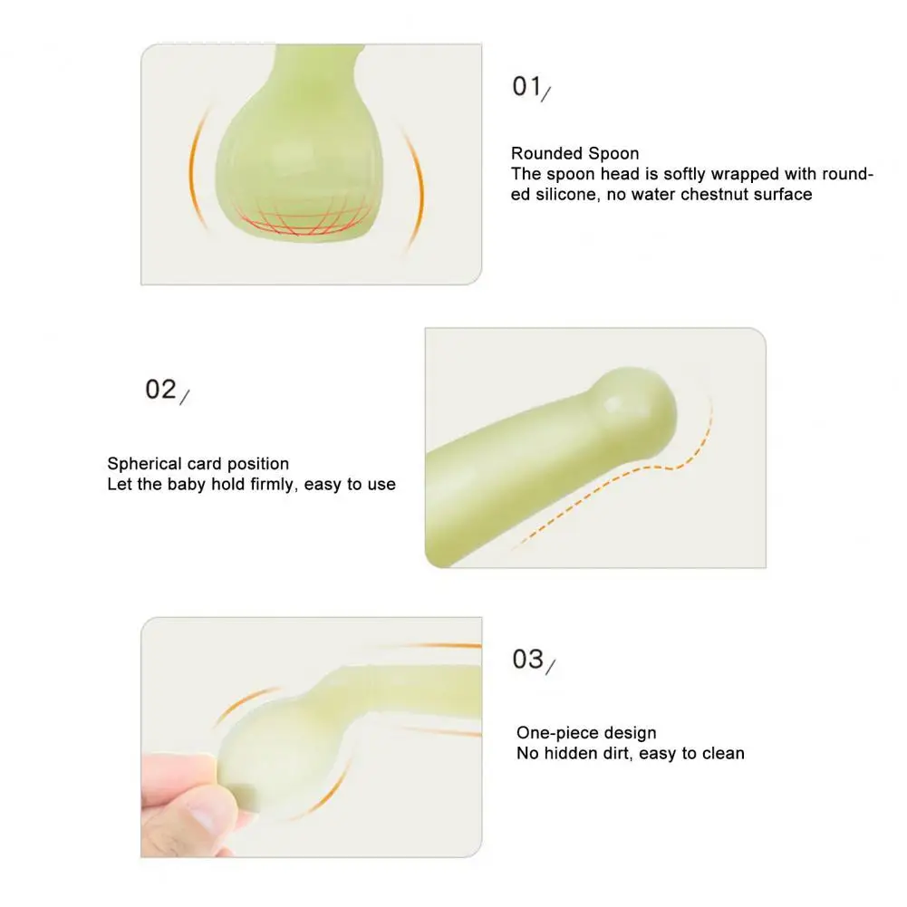 

Baby Spoon Burr Free Silicone Heat Resistant Self-feeding Baby Spoon Infant Flatware Cutlery Feeding Spoon for Household
