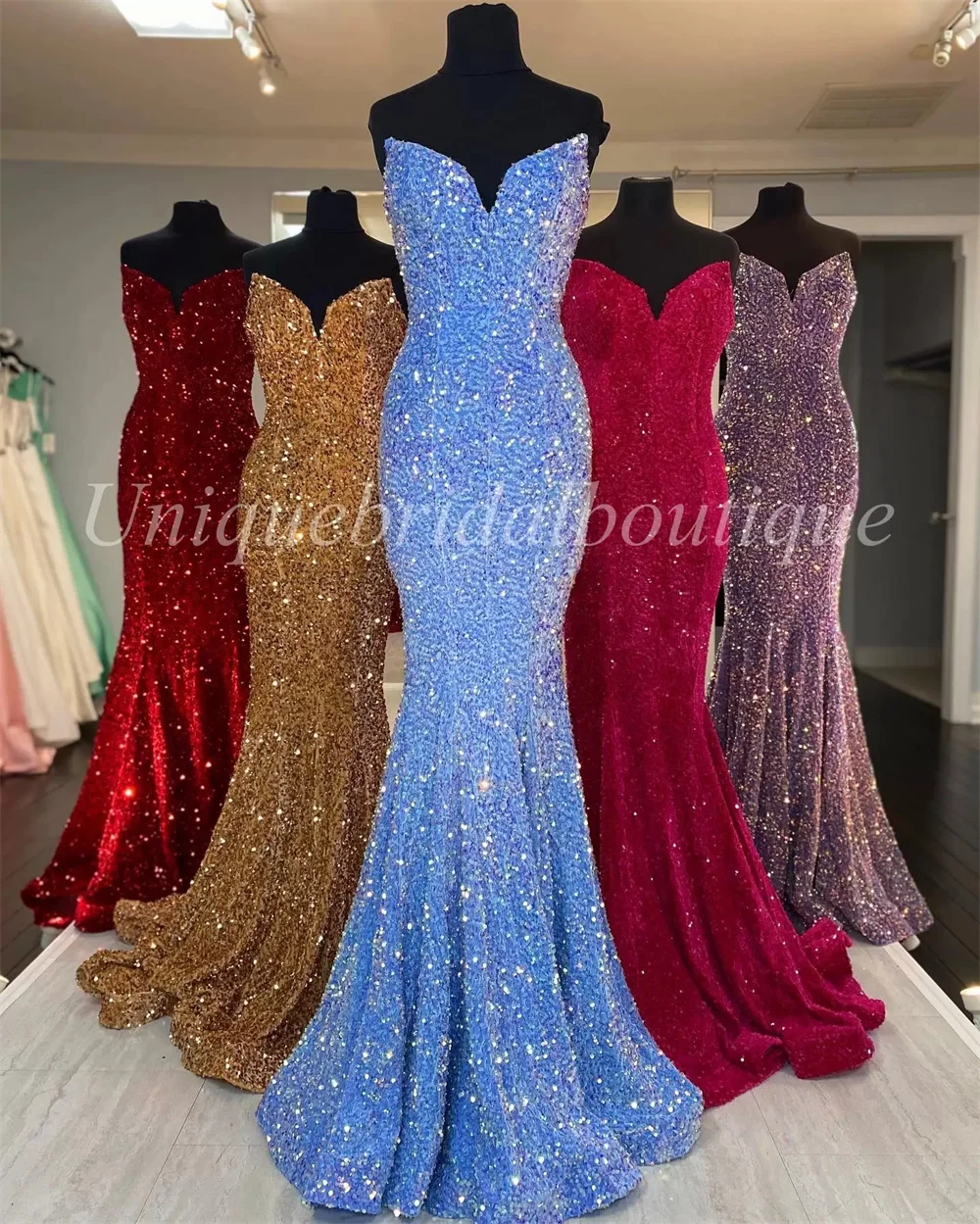 

Sweetheart Prom Evening Dresses Mermaid Sequin Lady Pageant Gown Glitter Long Formal Party Event Women Fashion robes de soirée