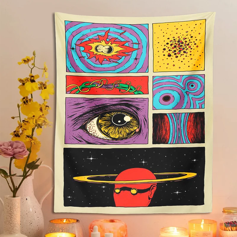 

Starry Sky Psychedelic Tapestry Wall Hanging Planet Space Cartoon Hippie Eye Room Bohemian Background Fabric Home Decor