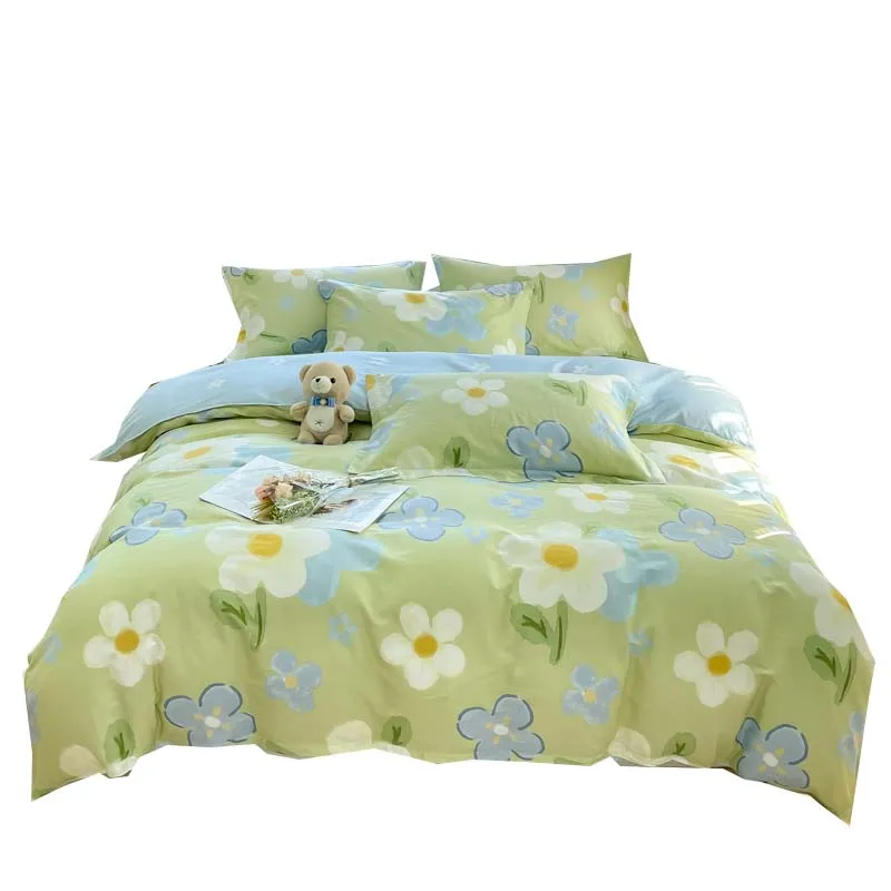 Simple Flower Cotton Quilt Cover 00 Dormitory Single Double 200x230 Three-Piece Set