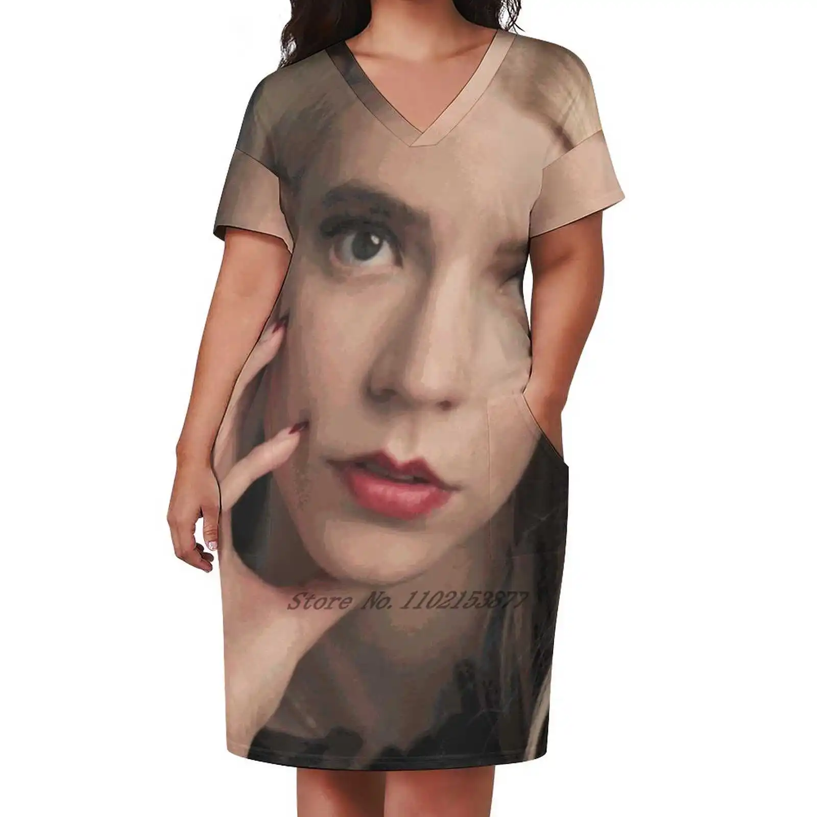 

Anya Taylor Joy Loose Pocket Dress Print Short Sleeve Dresses V-Neck Dress 5Xl Anya Taylor Joy The Queens Gambit Beth Harmon